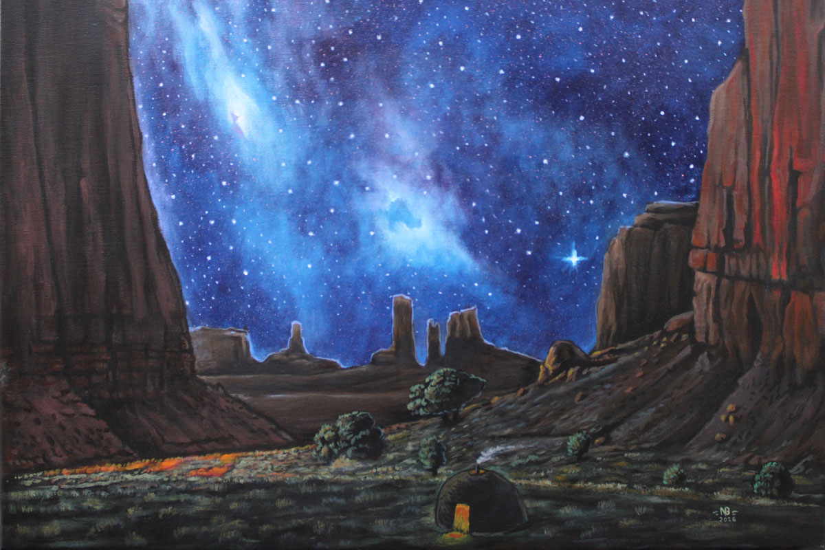 A piece of art that a SJC student created of a starry night sky in the desert